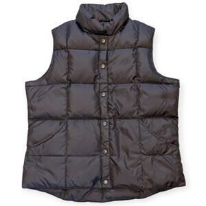 Lands End Vest Womens Black Quilted Nylon Goose Down Snap Up Winter Outdoor
